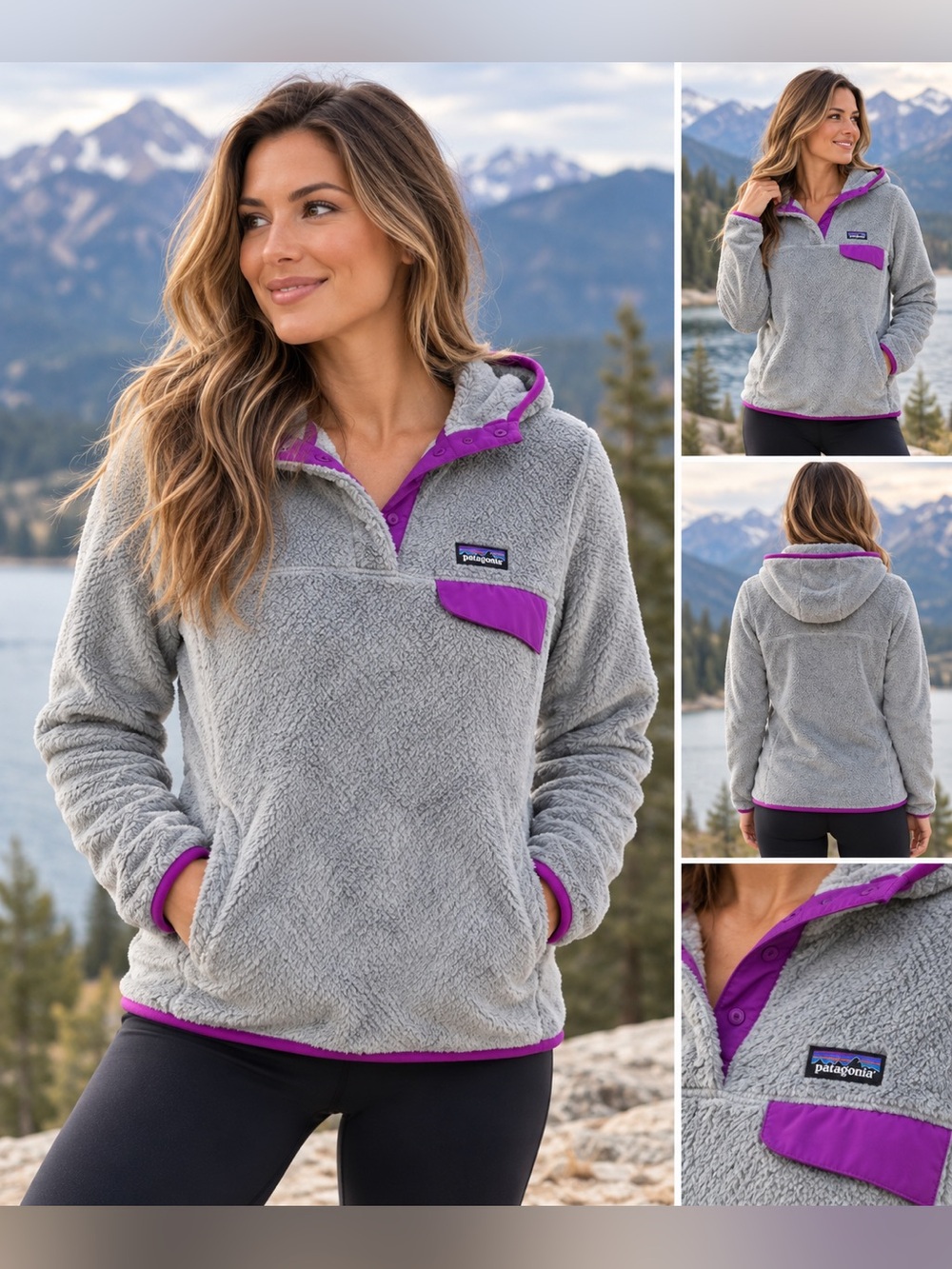 Patagonia Re-Tool Hoody Women’s M Gray Purple Polartec Thermal Pro Fleece